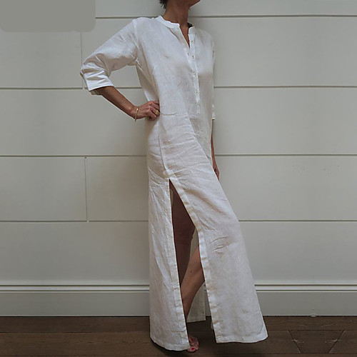 

Women's A Line Dress Midi Dress White Gray 3/4 Length Sleeve Solid Color Patchwork Spring V Neck Casual 2021 M L XL XXL 3XL 4XL 5XL / Plus Size
