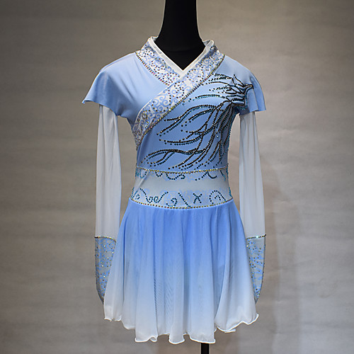 

Figure Skating Dress Women's Girls' Ice Skating Dress Blue Spandex High Elasticity Training Competition Skating Wear Crystal / Rhinestone Gradient Color Long Sleeve Ice Skating Winter Sports Figure