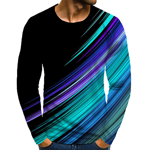 

Men's 3D Graphic Plus Size T-shirt Print Long Sleeve Daily Tops Elegant Exaggerated Round Neck Rainbow