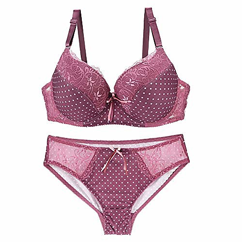 

Women's Polka Dots Push-up 3/4 cup Bra & Panty Set Solid Color Wine Red Gray purple Please contact customer service / Sexy