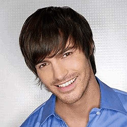 

mens brown wig short layered synthetic wigs natural replacement halloween cosplay costume wig with wig cap