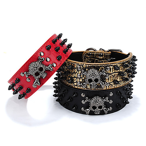 

Dog Collar Portable Skull PU Leather Medium Dog Large Dog Black Red Gold