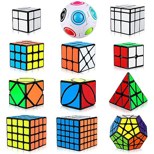 

Speed Cube Set 12 pcs Magic Cube IQ Cube 222 333 444 Speedcubing Bundle Stress Reliever Puzzle Cube Smooth Office Desk Toys Brain Teaser Pyramid Mirror Rainbow Ball Kid's Adults Toy Gift
