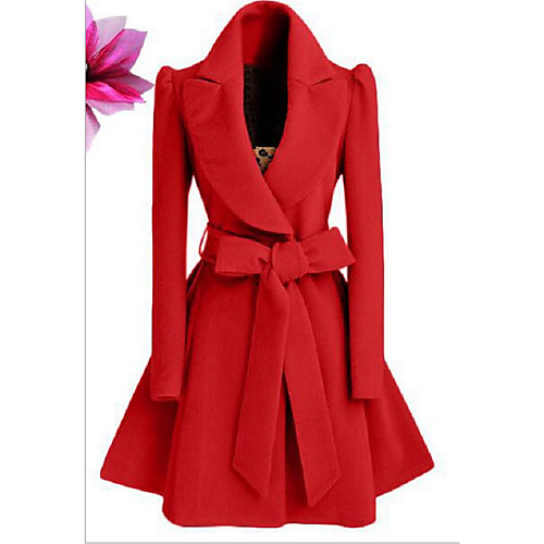 

Women's Solid Colored Basic Fall & Winter Coat Long Daily Long Sleeve Polyster Coat Tops Black