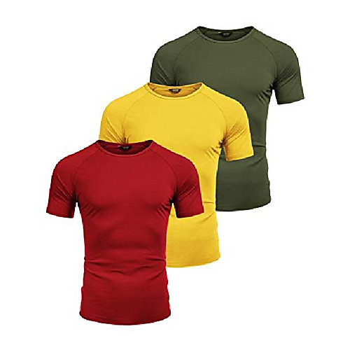 

men's 3 pack tank tops workout gym shirts muscle tee bodybuilding fitness sleeveless t shirts (olive green/red/yellow, large)