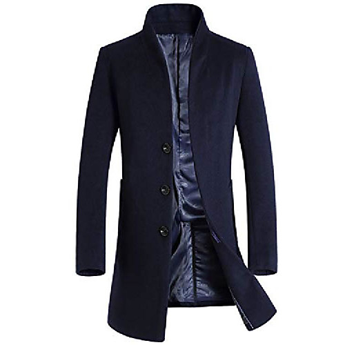 

men's winter french en coat business down jacket trench topcoat navy blue