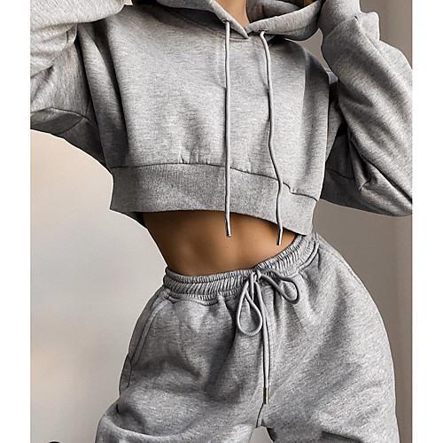 

Women's Basic Solid Color Two Piece Set Hoodie Tracksuit Pant Drawstring Patchwork Tops