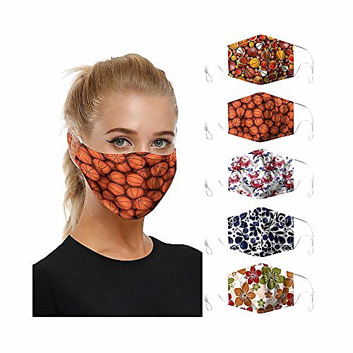 

5pcs bandana face reusable dust cloth protection washable elastic string cover balaclava cycling motorcycle half fashion cotton fabric breathable rewashable re-useable scarf