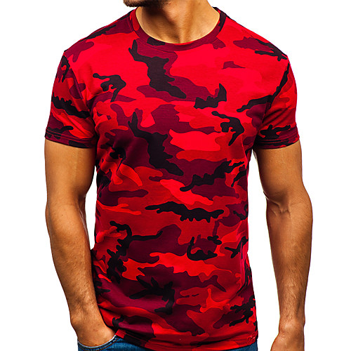 

Men's Hunting T-shirt Outdoor Breathable Quick Dry Outdoor Sweat wicking Fall Spring Summer Camo Top Cotton Camping / Hiking Hunting Fishing Dark Grey Red Army Green