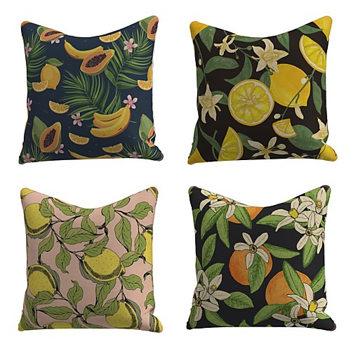 

Set of 4 Linen Cotton / Linen Pillow Cover Pillowcase Sofa Cushion Square Throw Pillow Lemon Banana Papaya Fruit Pillows Case 4545cm