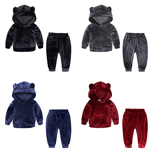 

Boys' Girls' Kids 2 Piece Ears Tracksuit Sweatsuit Street Athleisure Long Sleeve 2pcs Winter Velour Thermal Warm Breathable Soft Fitness Gym Workout Running Jogging Training Sportswear Stripes Normal