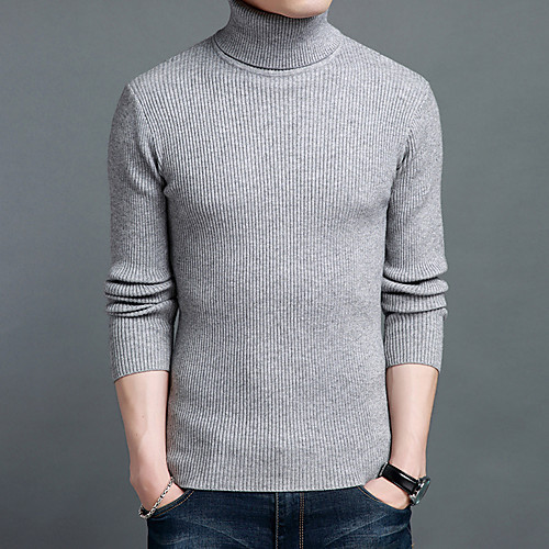 

Men's Basic Knitted Braided Striped Solid Color Pullover Acrylic Fibers Long Sleeve Sweater Cardigans Turtleneck Fall Winter Black Wine Camel