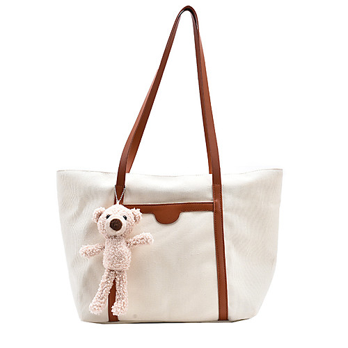 

Women's Bags Canvas Tote Zipper Daily Tote Handbags Black Khaki Brown