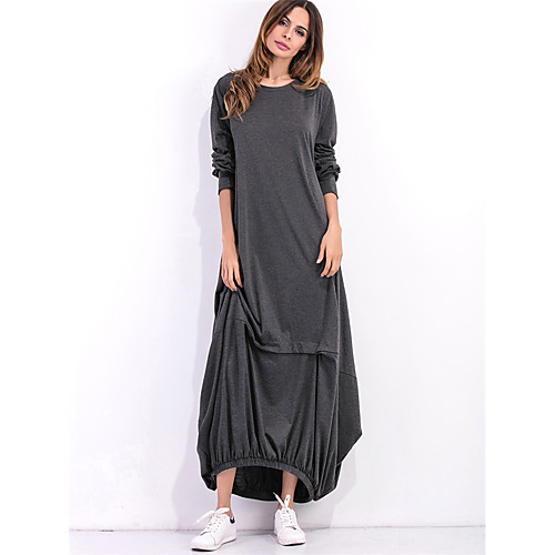 

Women's T Shirt Dress Tee Dress Maxi long Dress Black Wine Army Green Light gray Dark Gray Long Sleeve Solid Color Fall Round Neck Casual 2021 S M L XL XXL 3XL 4XL 5XL