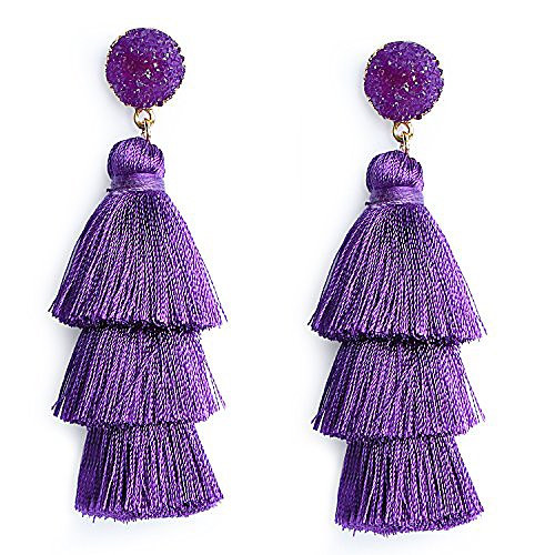 

purple layered tassel earrings tiered thread fringe earrings bohemian statement tassel drop dangle earrings for women