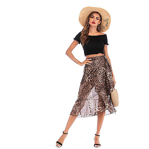 

Women's Casual / Daily Streetwear Bodycon Skirts Leopard Print Brown / Loose