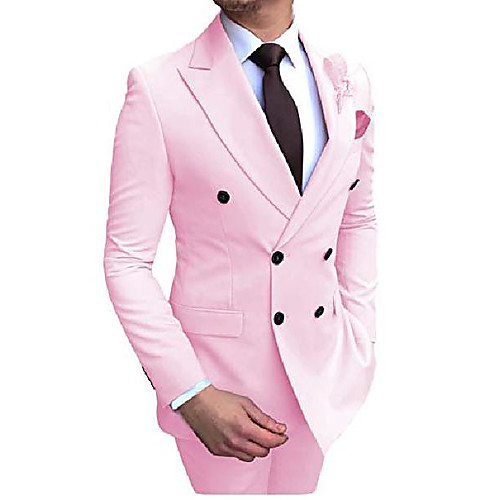 

men's suits 2 pieces double breasted regular fit notch lapel solid prom tuxedos wedding (blazerpants)(pink,36us)