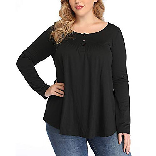 

women plus size tunic tops casual flowy blouse crewneck long sleeve t-shirts(black,l)