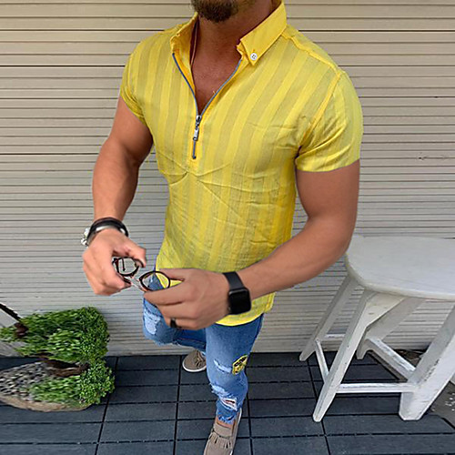 

Men's Shirt non-printing Striped Short Sleeve Daily Tops White Black Yellow