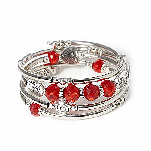 

crystal wrap bracelet fashion jewelry bangle silver metal gifts tree of life for women (red)