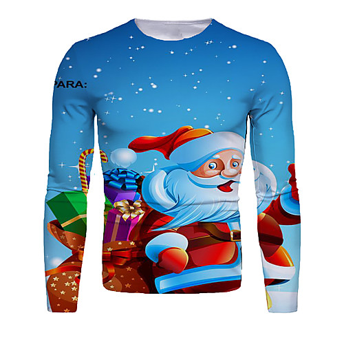 

Men's T shirt 3D Print Graphic 3D Print Long Sleeve Christmas Tops Blue
