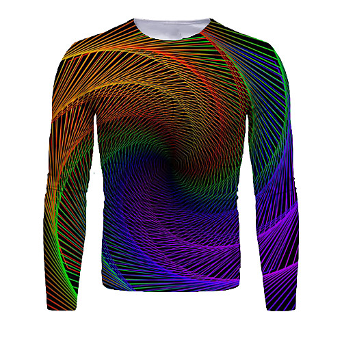 

Men's T shirt 3D Print Graphic Abstract 3D Print Long Sleeve Daily Tops Rainbow