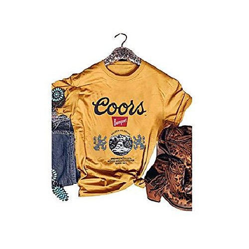 

women coors banquet beer day drinking shirt vintage coors golden colorado lion logo graphic tees (xl, yellow)