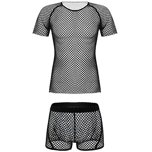 

Men's Round Neck Suits Pajamas - Mesh, Solid Colored