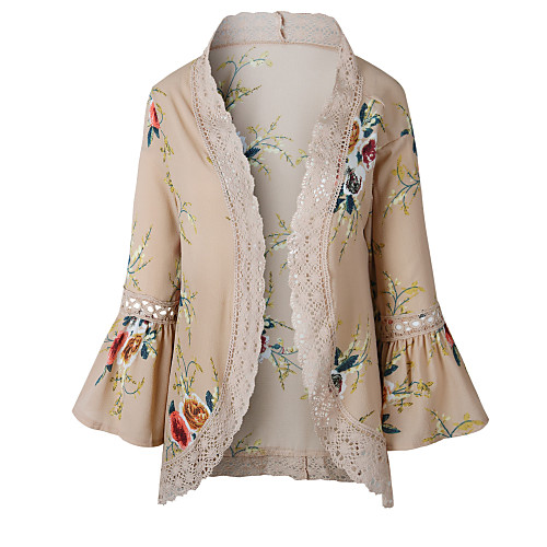 

Women's Print Patchwork Spring & Fall Coat Long Daily Long Sleeve Cotton Blend Coat Tops White