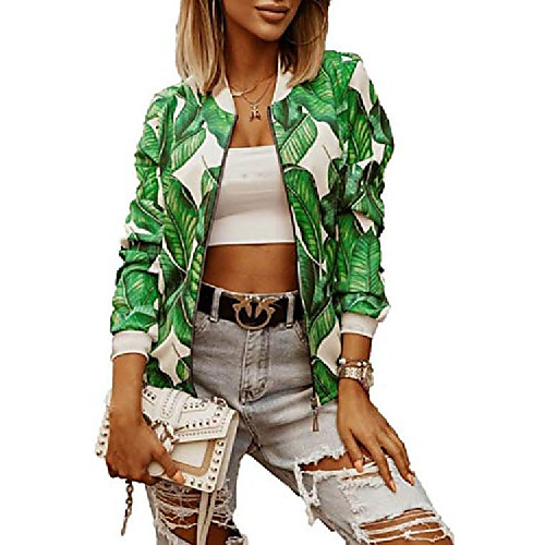 

womens jackets lightweight zip up casual bomber jacket coat stand collar short outwear tops (medium, green)
