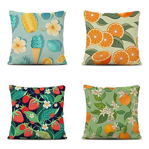 

Cushion Cover 4PC Linen Soft Decorative Square Throw Pillow Cover Cushion Case Pillowcase for Sofa Bedroom 45 x 45 cm (18 x 18 Inch) Superior Quality Mashine Washable Orange Fruit Lanting Design