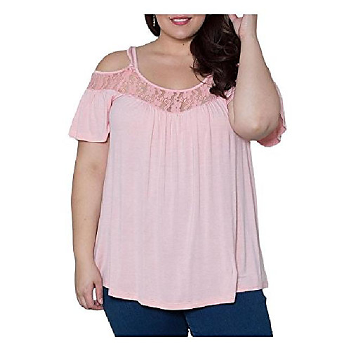 

Women's Plus Size Blouse Plain Lace Tops Basic Top Watermelon red Pink Black