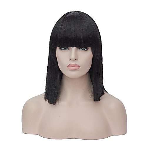 

women black bob synthetic short wigs high temperature fiber hair with fringe/bangs cosplay wig cap 15