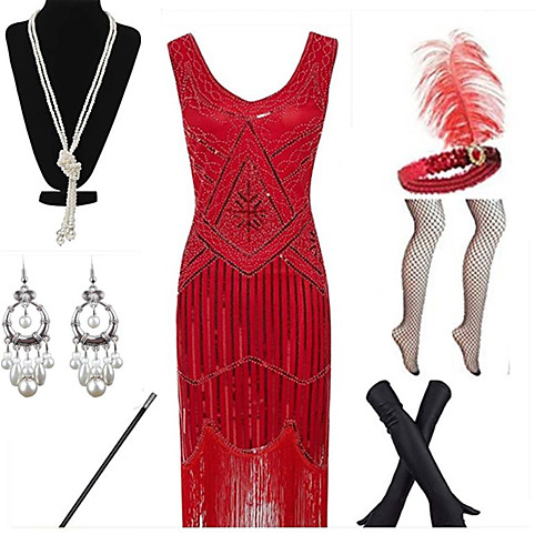 

The Great Gatsby 1920s Hepburn Vintage 1930s Vacation Dress Flapper Dress Outfits Party Costume Flapper Headband Women's Tassel Fringe Costume Bracelet White / Black / Red Vintage Cosplay Festival