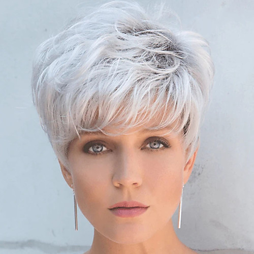 

Synthetic Wig Loose Curl Short Bob Wig Short Silver Grey Synthetic Hair Men's Fashionable Design Cool Exquisite Silver Black