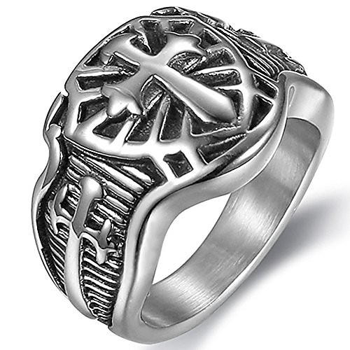 

stainless steel crusader sword cross medieval shield ring (grey, 10)