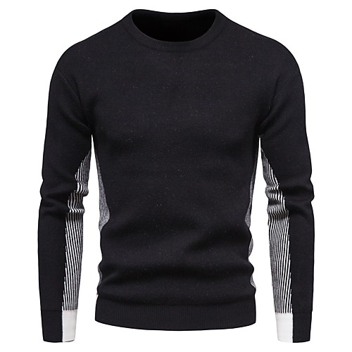 

Men's Color Block Pullover Long Sleeve Sweater Cardigans Crew Neck Black Light gray Dark Gray