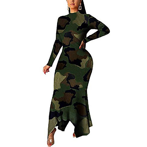 

womens printed turtleneck asymmetric hem bodycon cocktail party bodycon long maxi dress small camo