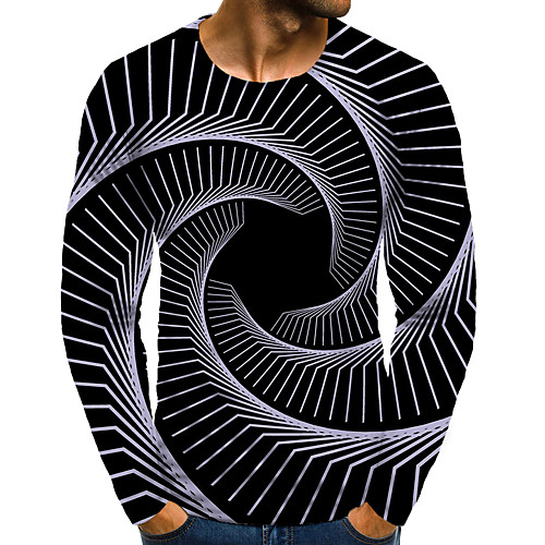 

Men's T shirt 3D Print Graphic 3D Plus Size Print Long Sleeve Daily Tops Elegant Exaggerated Black