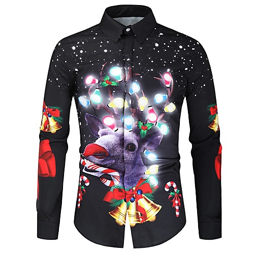 

Men's Shirt Other Prints Graphic Print Long Sleeve Daily Tops Basic Black