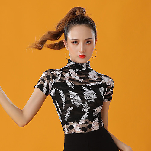 

Latin Dance Top Pattern / Print Women's Performance Short Sleeve Lace