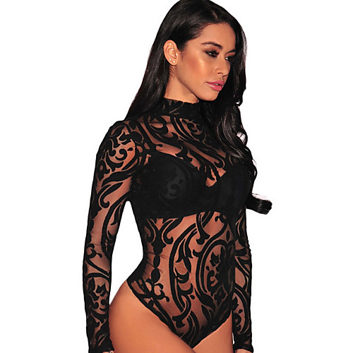 

Women's Lace Bodysuits Nightwear Solid Colored Black S M L