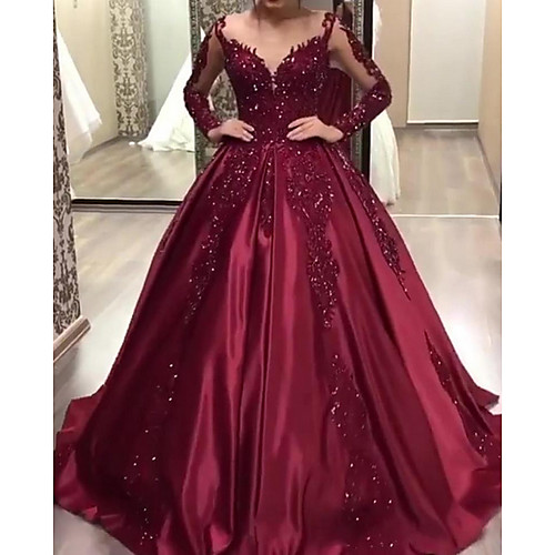 

Women's Chiffon Dress Maxi long Dress Red Long Sleeve Solid Color Lace Fall Round Neck Elegant Formal 2021 S M L XL XXL