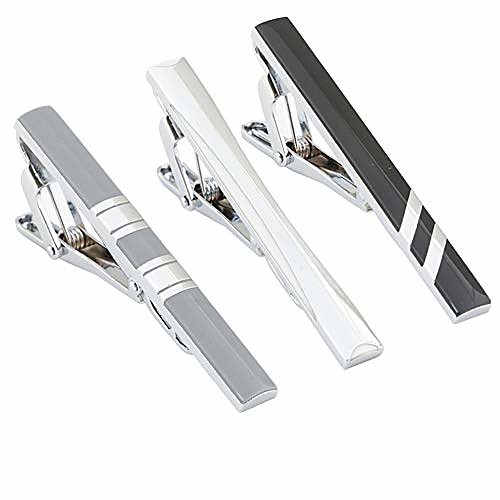 

mens tie bar clip 2.1 inch, silver-tone, black, gray (d style)
