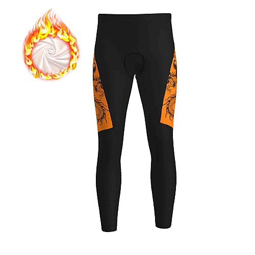 

21Grams Men's Cycling Tights Cycling Pants Winter Fleece Bike Tights Padded Shorts / Chamois Pants Fleece Lining Breathable Warm Sports Dragon Yellow / Grey / Orange Mountain Bike MTB Road Bike