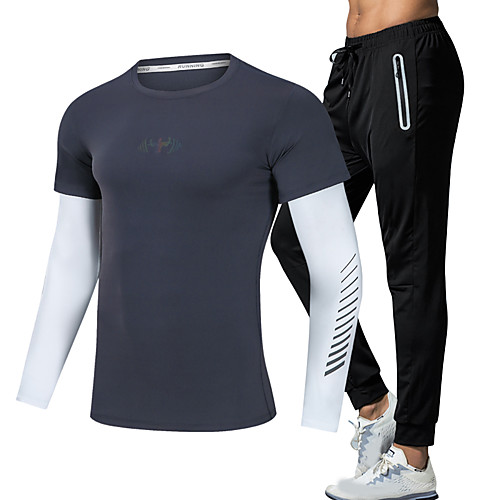 

Men's 2 Piece Activewear Set Running T-Shirt With Pants Running Shirt Athleisure 2pcs Winter Long Sleeve Elastane Moisture Wicking Quick Dry Breathable Fitness Running Active Training Jogging