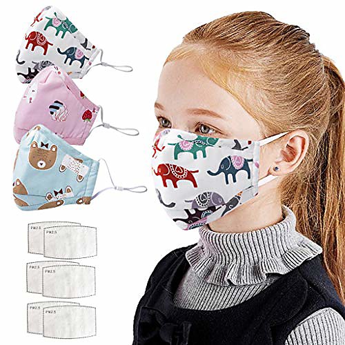 

children kids toddler face mouth bandanas 3pcs cartoon printed dustproof reusable face bandanas outdoor bandanas washable full face protection face bandanas with 6pcs filter replacements (d)