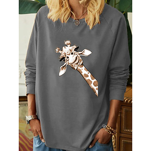 

Women's T-shirt Graphic Prints Long Sleeve Print Round Neck Tops Loose Basic Basic Top Blue Red Green