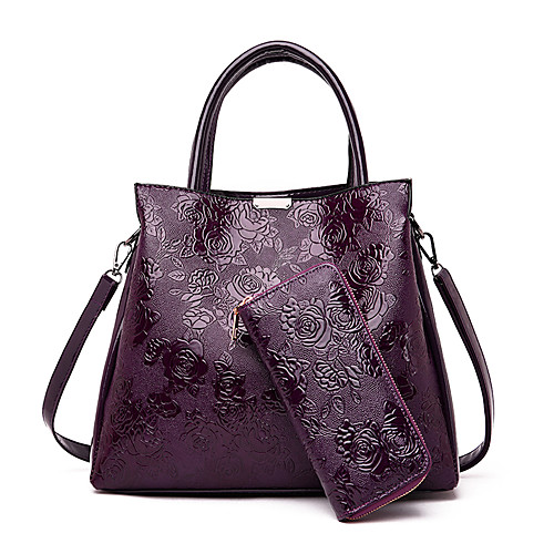 

Women's Bags PU Leather Satchel Top Handle Bag Zipper Embossed Daily Going out Bag Sets 2021 Handbags Wine Black Blue Purple