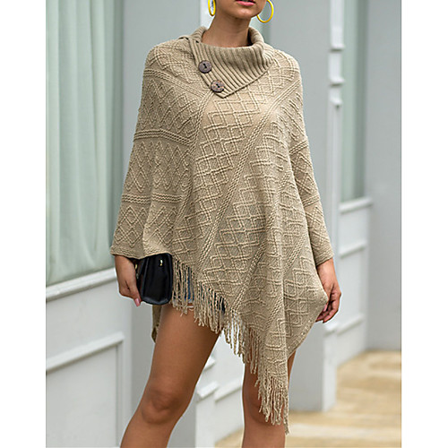 

Women's Tassel Knitted Solid Color Pullover Long Sleeve Sweater Cardigans Turtleneck Fall Winter White Black Red